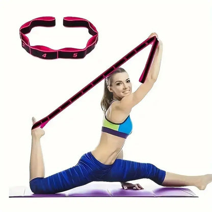 Yoga Elastic Resistance Band with 8 Independent Rings, Home Fitness Segmented Stretching Rope, Pilates Training Equipment