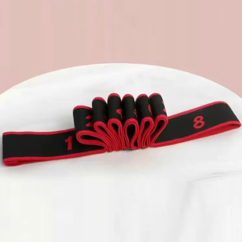 Yoga Elastic Resistance Band with 8 Independent Rings, Home Fitness Segmented Stretching Rope, Pilates Training Equipment