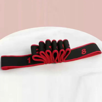 Yoga Elastic Resistance Band with 8 Independent Rings, Home Fitness Segmented Stretching Rope, Pilates Training Equipment