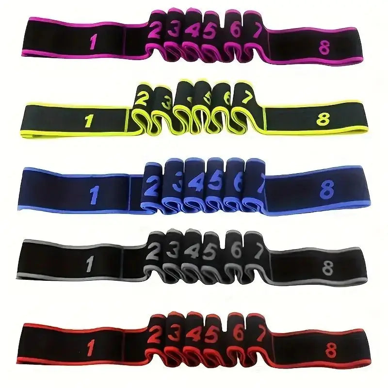 Yoga Elastic Resistance Band with 8 Independent Rings, Home Fitness Segmented Stretching Rope, Pilates Training Equipment