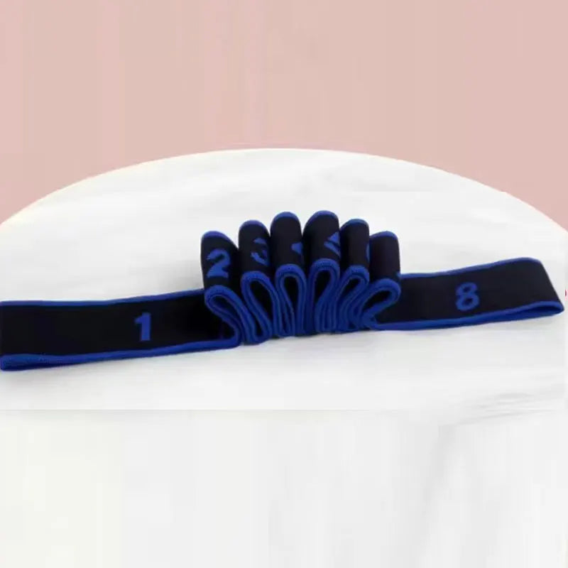 Yoga Elastic Resistance Band with 8 Independent Rings, Home Fitness Segmented Stretching Rope, Pilates Training Equipment