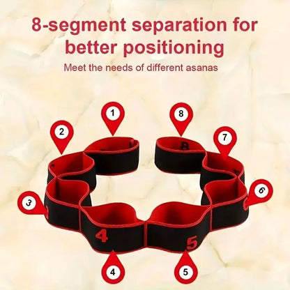 Yoga Elastic Resistance Band with 8 Independent Rings, Home Fitness Segmented Stretching Rope, Pilates Training Equipment